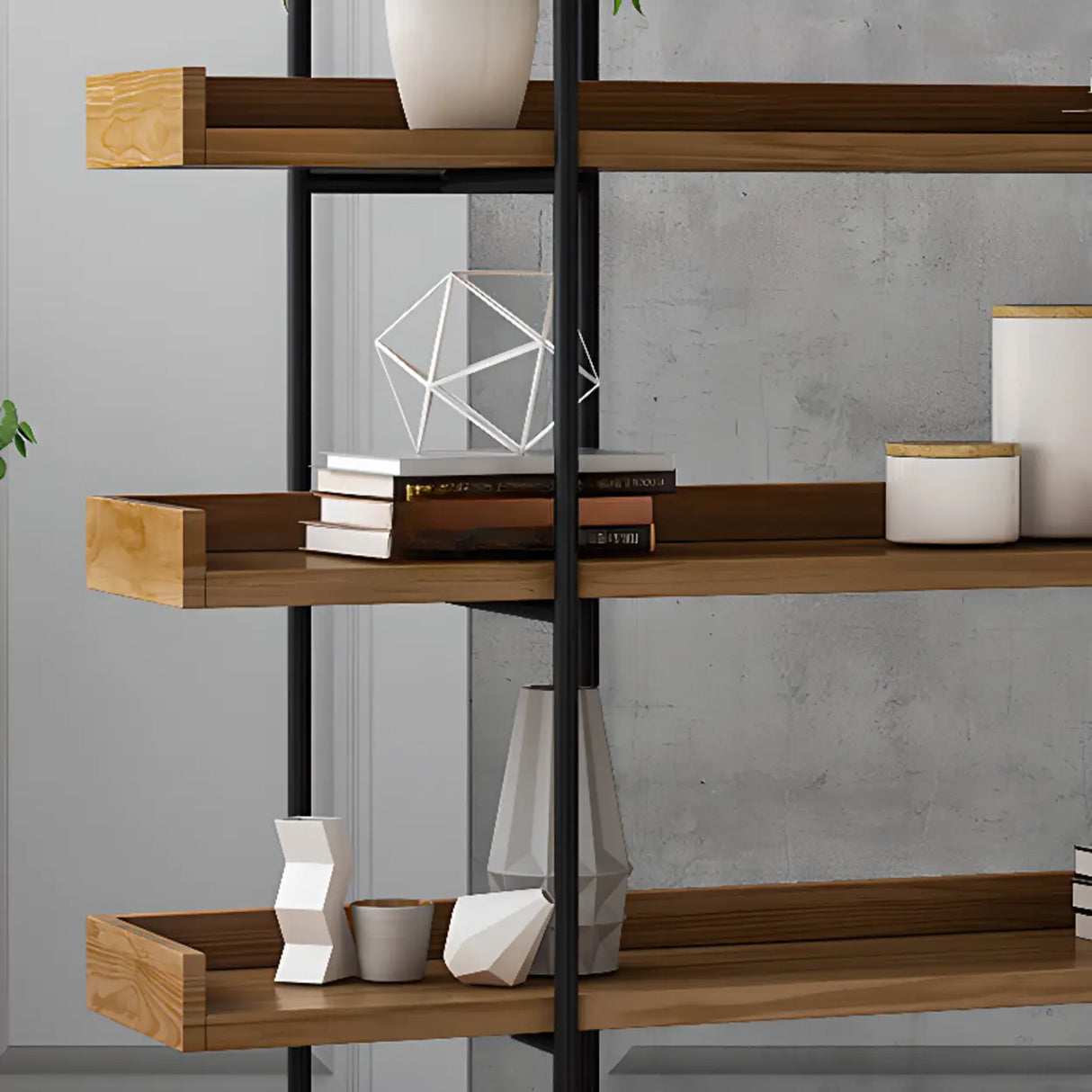 Casual Brown Wooden Shelves Open Display Bookshelf Image - 5