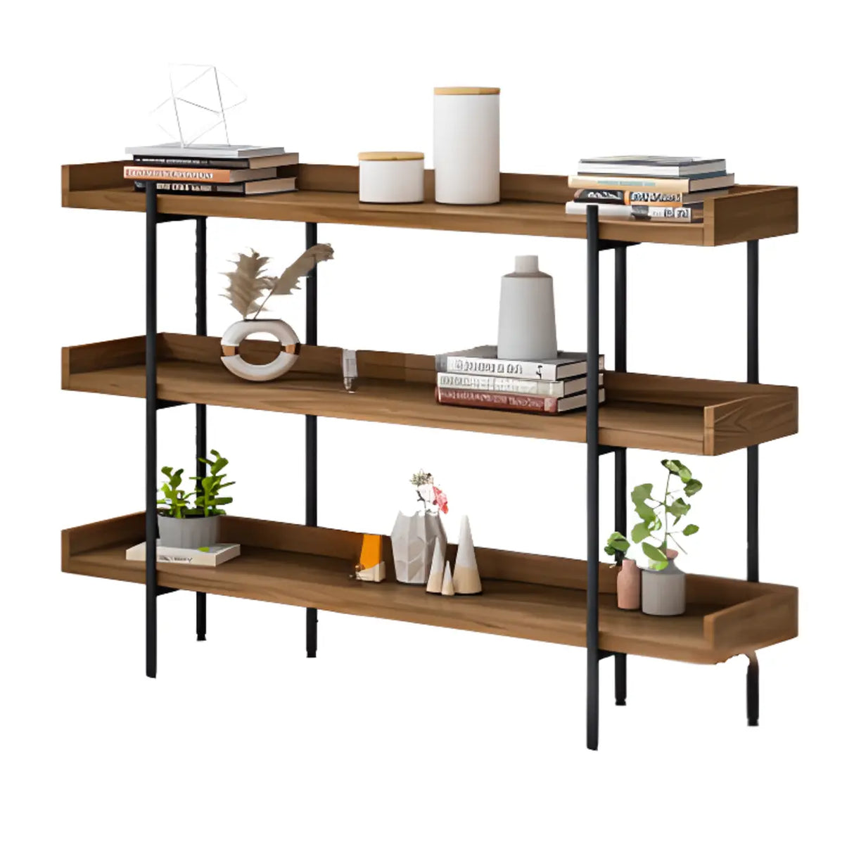 Casual Brown Wooden Shelves Open Display Bookshelf Image - 8