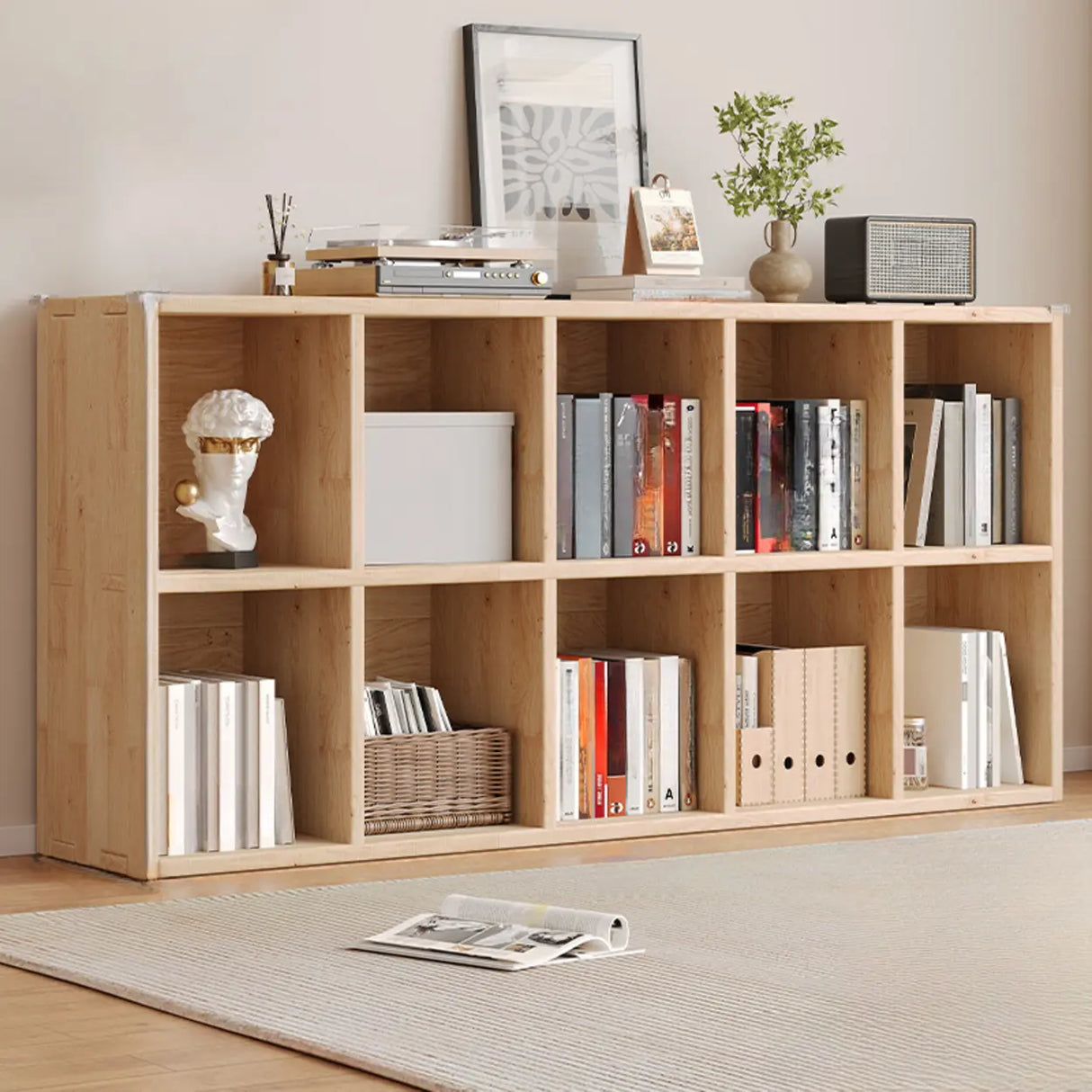 Casual Horizontal Wooden Closed Back Short Bookcase Image - 11