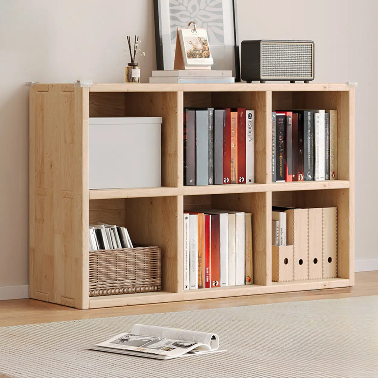 Casual Horizontal Wooden Closed Back Short Bookcase Image - 16