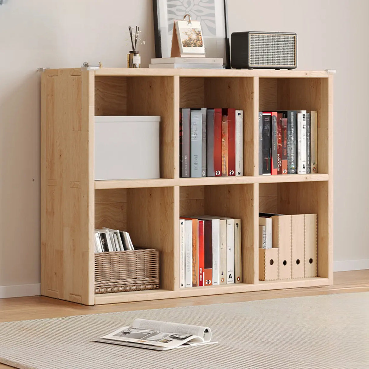 Casual Horizontal Wooden Closed Back Short Bookcase Image - 17