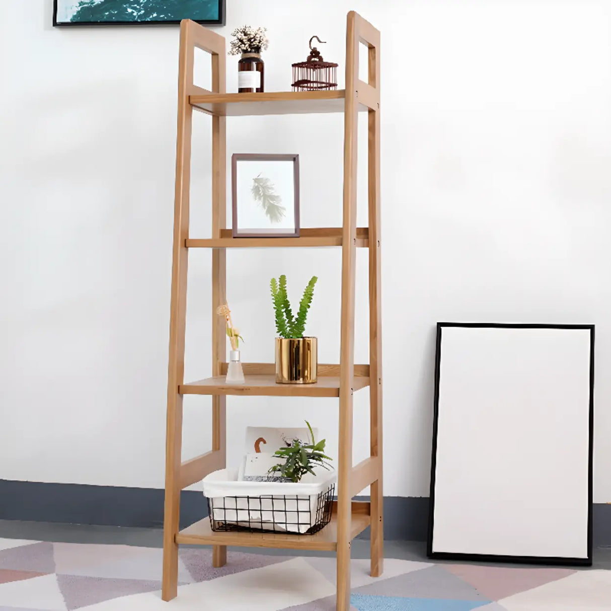 Casual Ladder Bamboo 4-Tier Natural Small Bookcase Image - 1