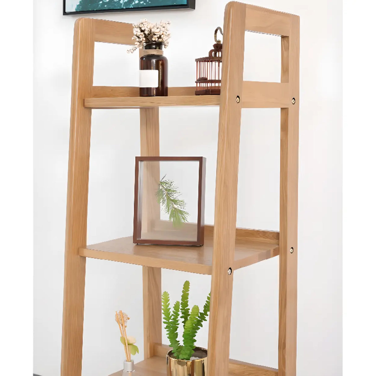 Casual Ladder Bamboo 4-Tier Natural Small Bookcase Image - 4