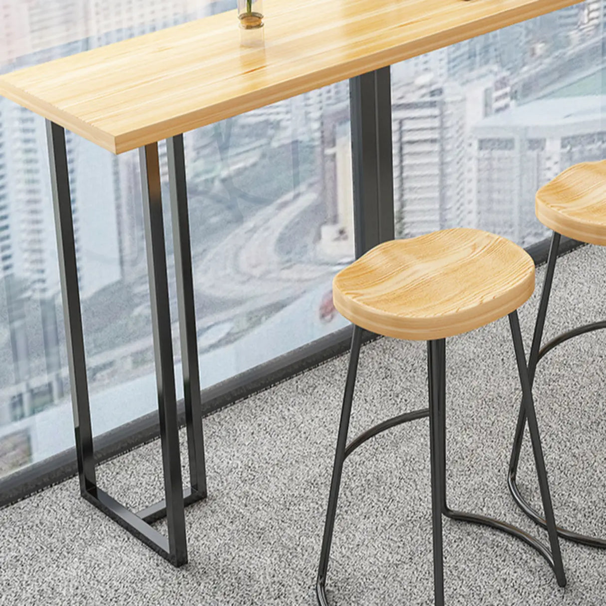 Casual Natural Wood Black Rectangular Timber Bar Table Image - 10
