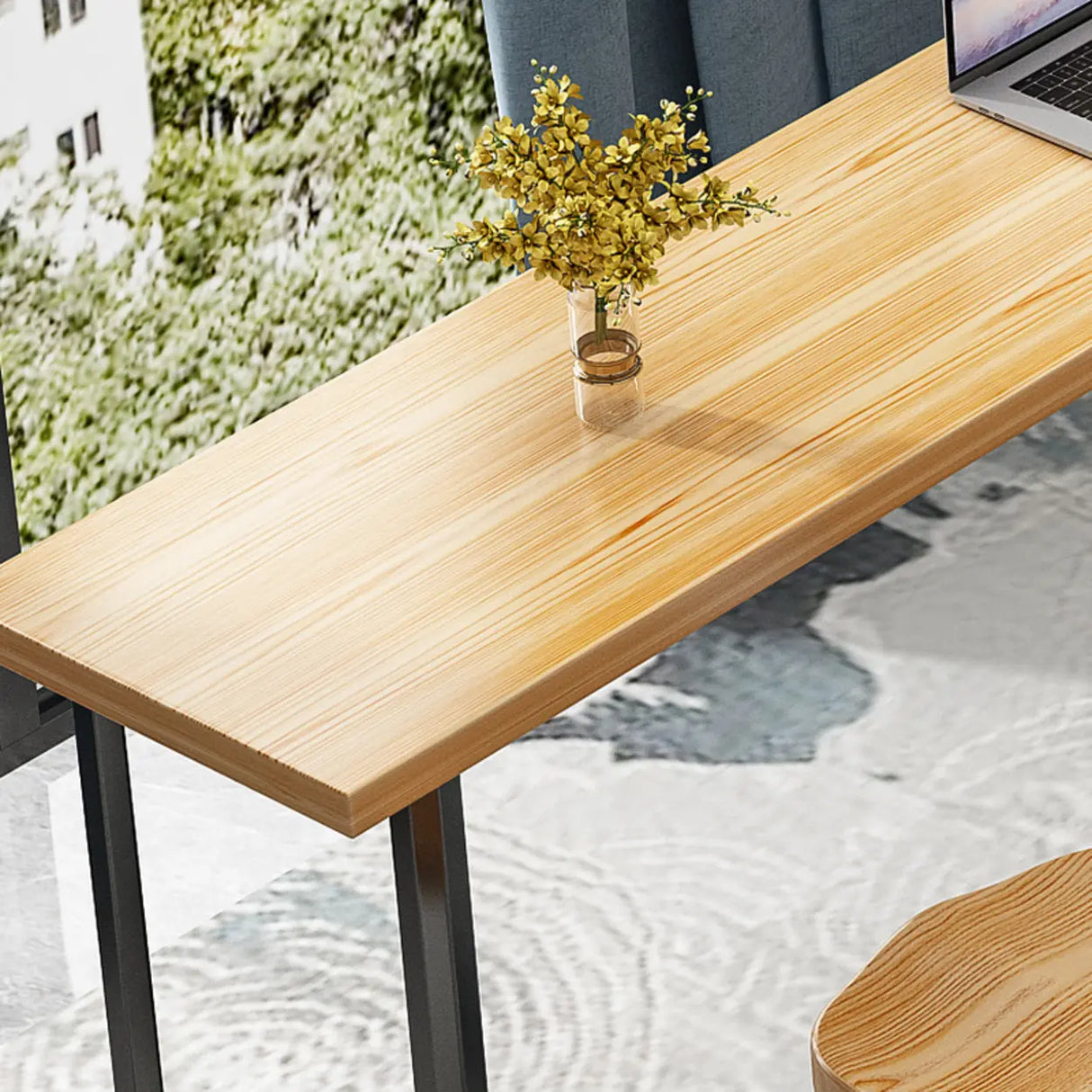 Casual Natural Wood Black Rectangular Timber Bar Table Image - 11