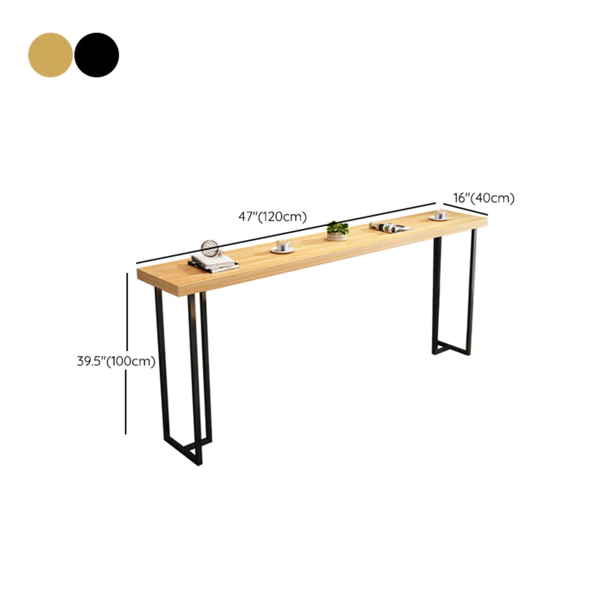 Casual Natural Wood Black Rectangular Timber Bar Table