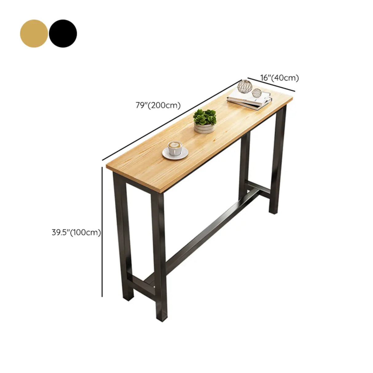 Casual Natural Wood Black Rectangular Timber Bar Table Image - 18
