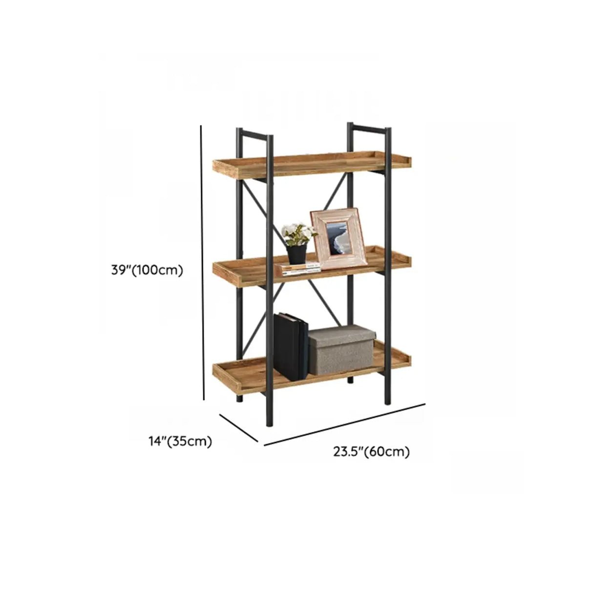 Casual Open Back Metal Frame Rectangular Bookcase