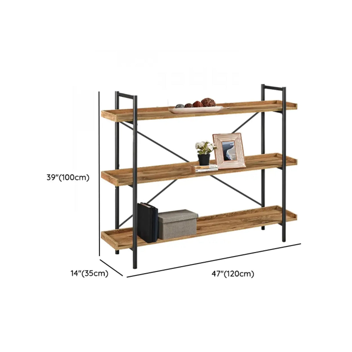 Casual Open Back Metal Frame Rectangular Bookcase Image - 29