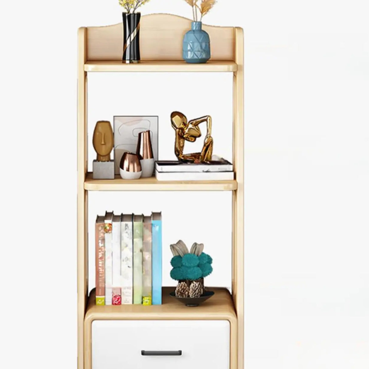 Casual Open Back Natural Wood Ladder Storage Bookcase Image - 12