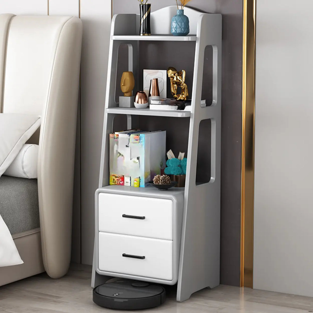 Casual Open Back Natural Wood Ladder Storage Bookcase Image - 4