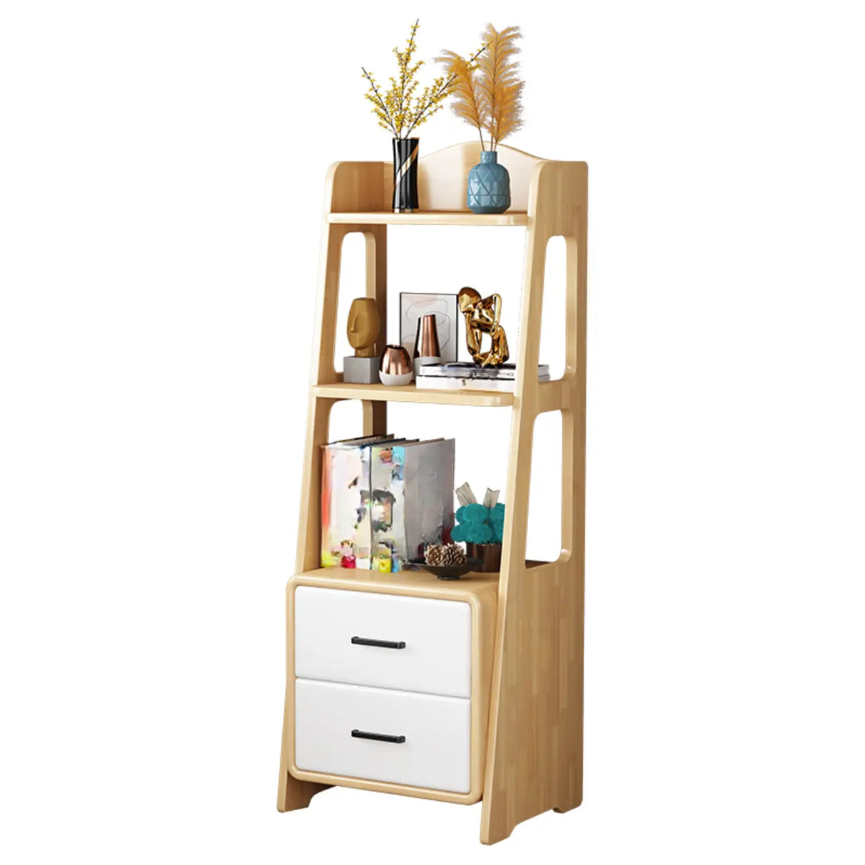 Casual Open Back Natural Wood Ladder Storage Bookcase Image - 6