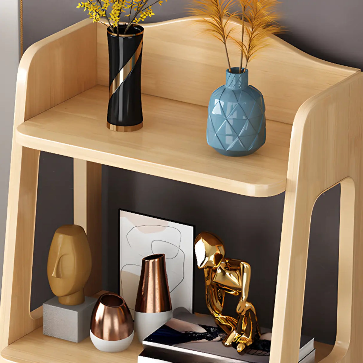 Casual Open Back Natural Wood Ladder Storage Bookcase Image - 8