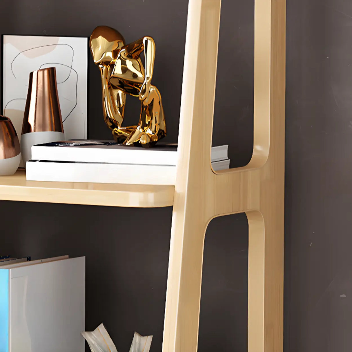 Casual Open Back Natural Wood Ladder Storage Bookcase Image - 9