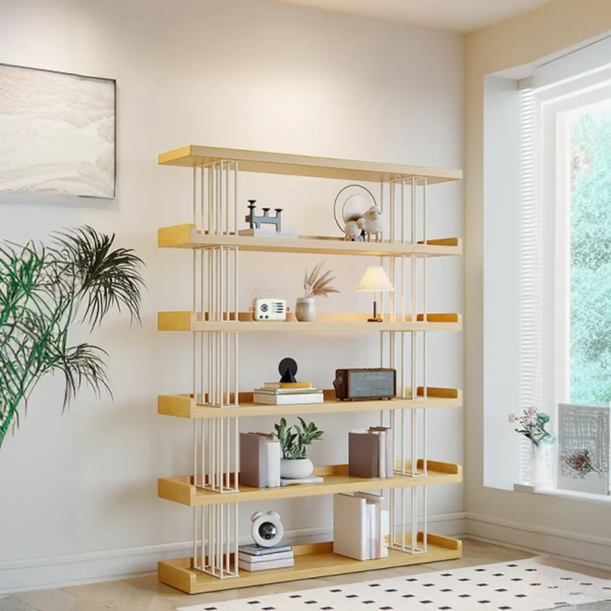 Casual Open Back Pine Metal Frame Display Bookcase Image - 1