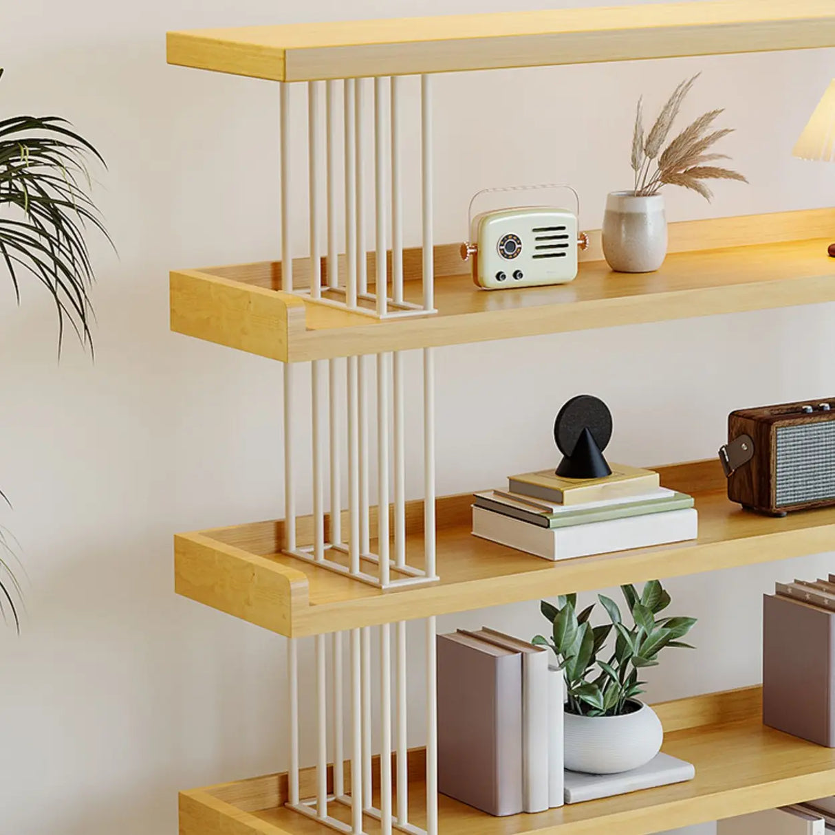 Casual Open Back Pine Metal Frame Display Bookcase Image - 10