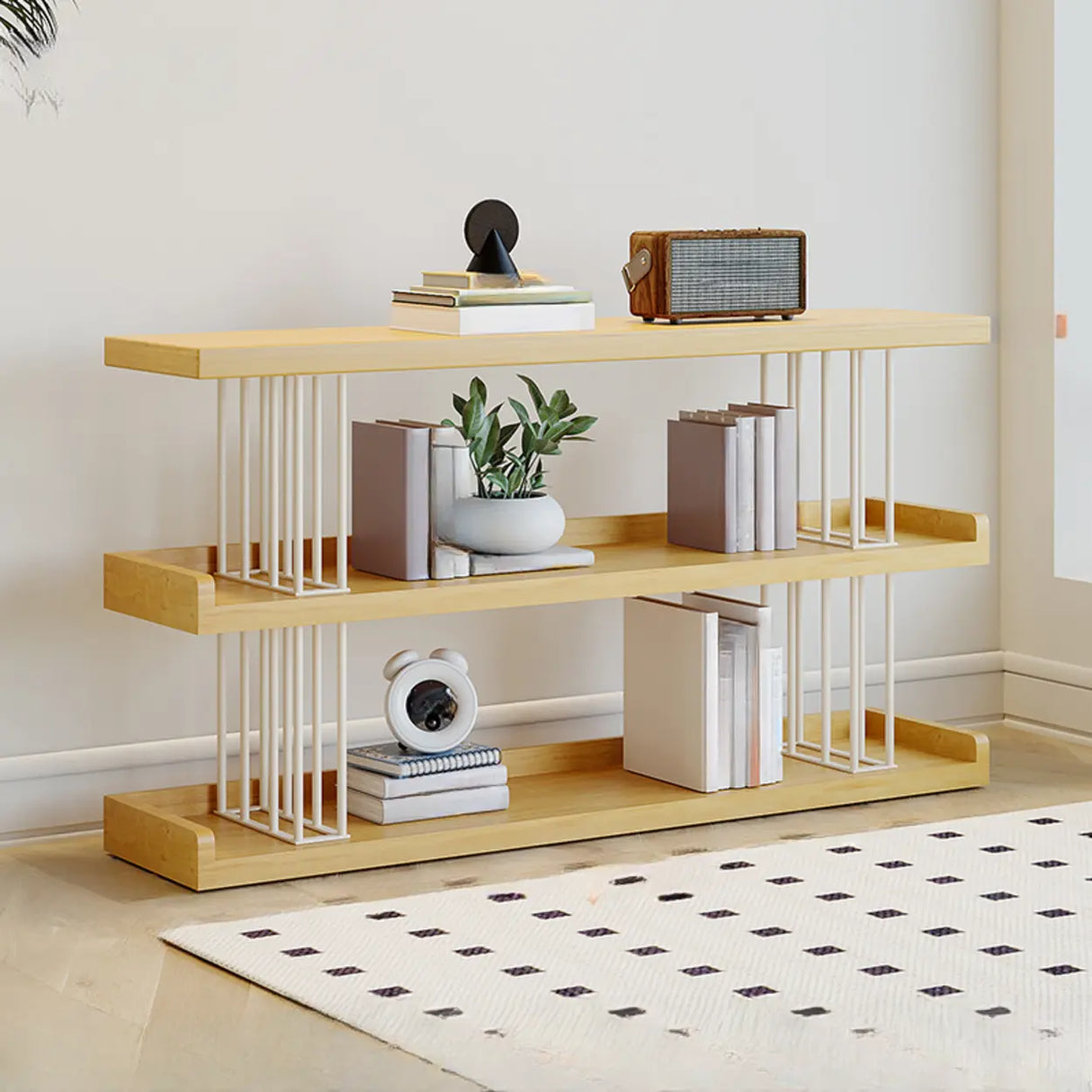 Casual Open Back Pine Metal Frame Display Bookcase Image - 2