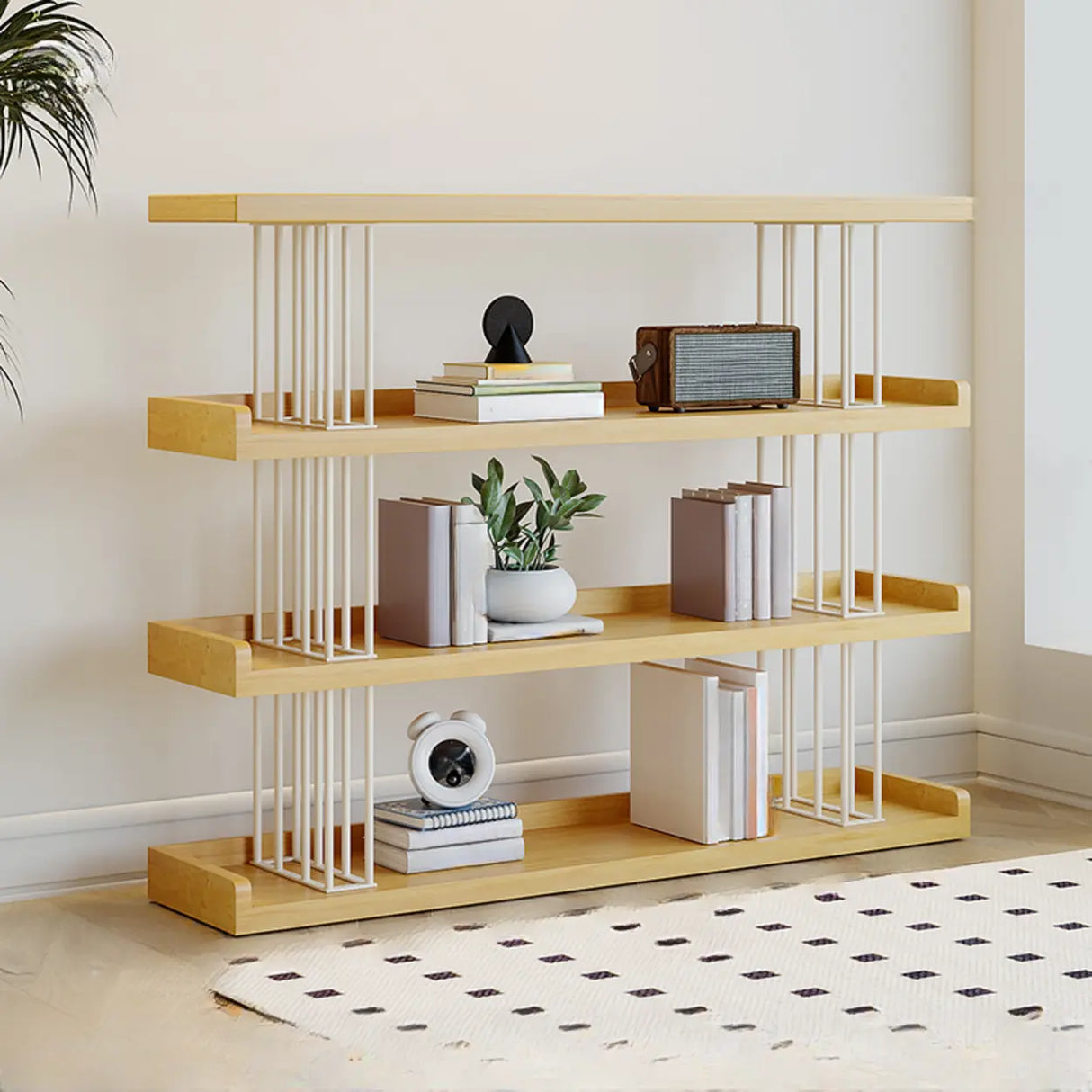 Casual Open Back Pine Metal Frame Display Bookcase Image - 3