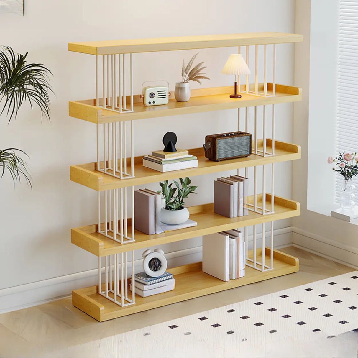 Casual Open Back Pine Metal Frame Display Bookcase Image - 5