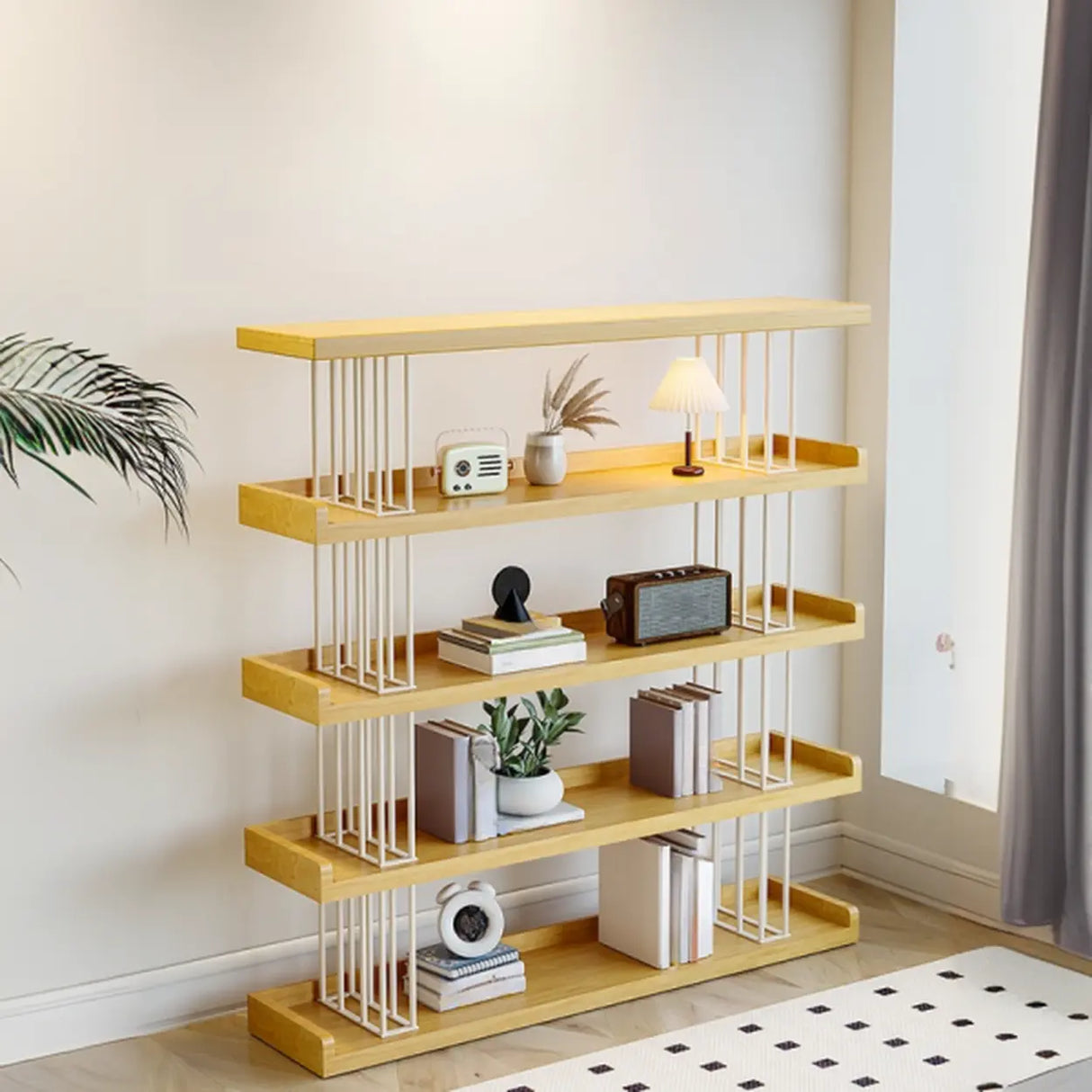 Casual Open Back Pine Metal Frame Display Bookcase Image - 6