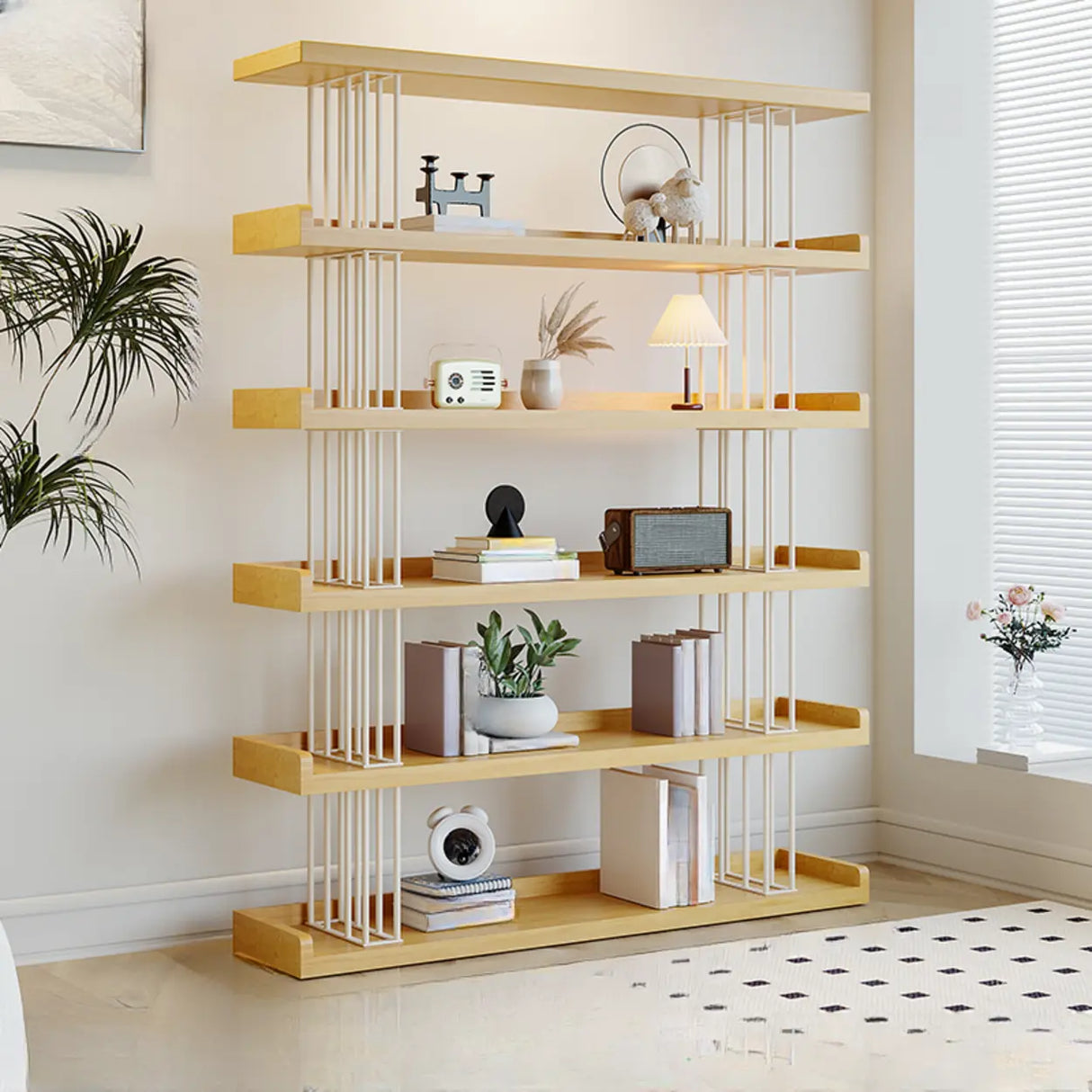 Casual Open Back Pine Metal Frame Display Bookcase Image - 7