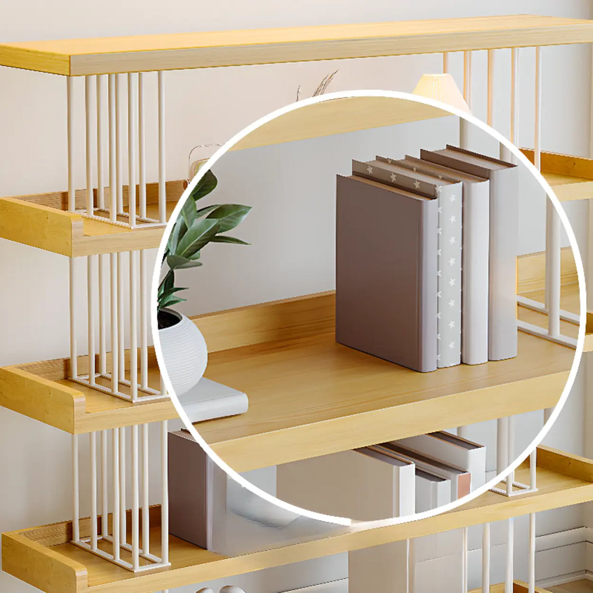 Casual Open Back Pine Metal Frame Display Bookcase Image - 8