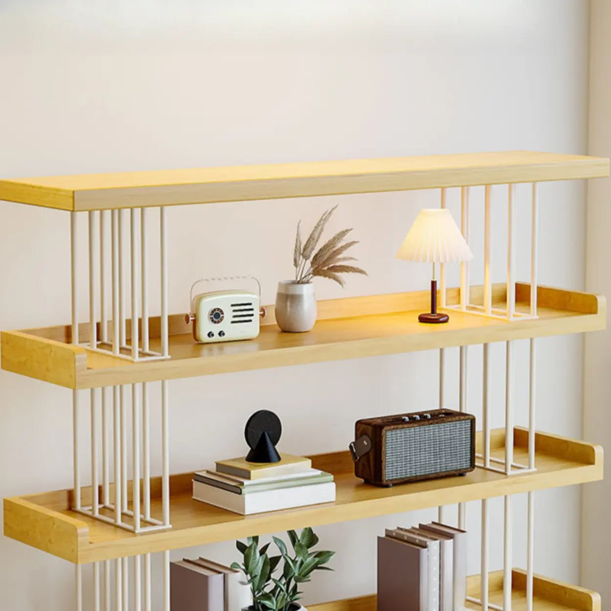 Casual Open Back Pine Metal Frame Display Bookcase Image - 9