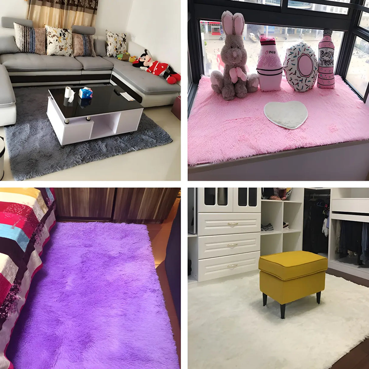 Casual Pet Friendly Rectangle Cotton Blends Shag Rug Image - 4