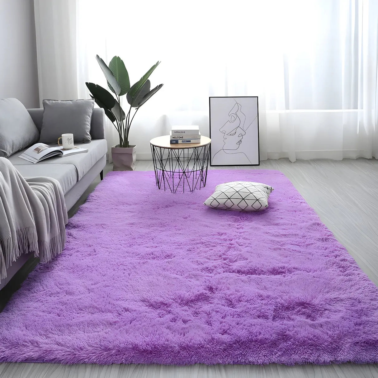 Casual Pet Friendly Rectangle Cotton Blends Shag Rug Image - 5