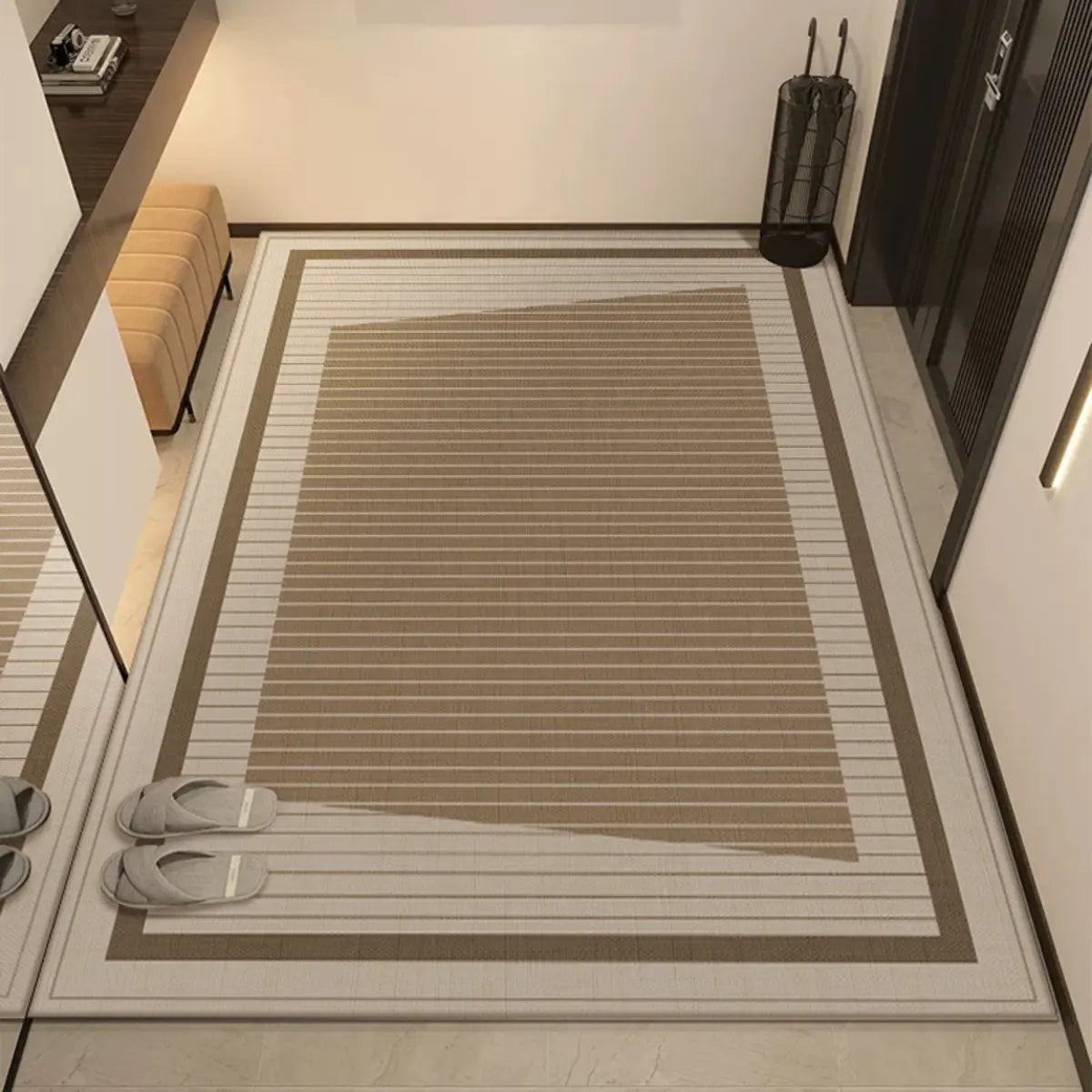 Casual Rectangle Polyester Apricot Anti-Slip Area Rug Image - 4