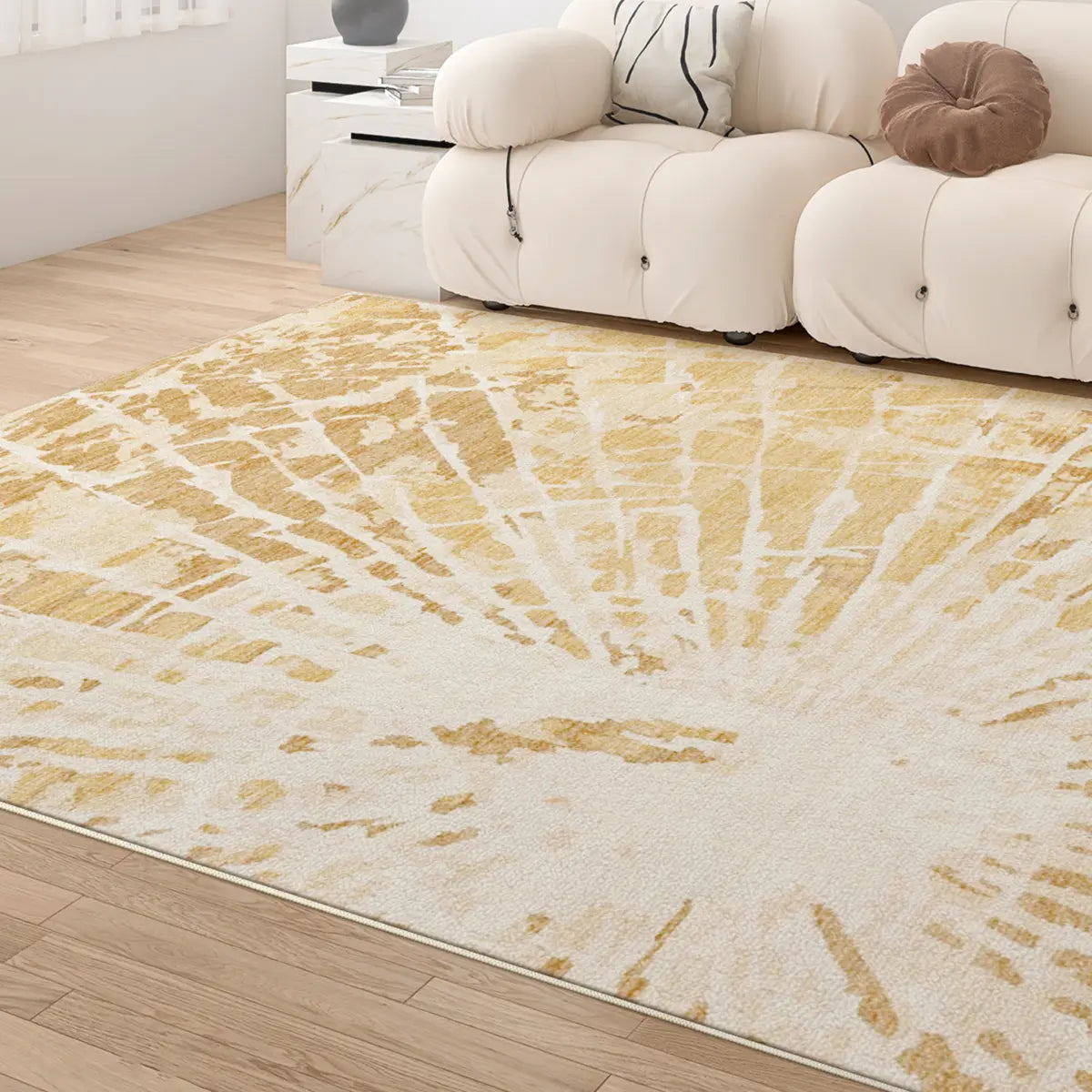 Casual Rectangular Sunburst Pattern Yellow Area Rug Image - 4