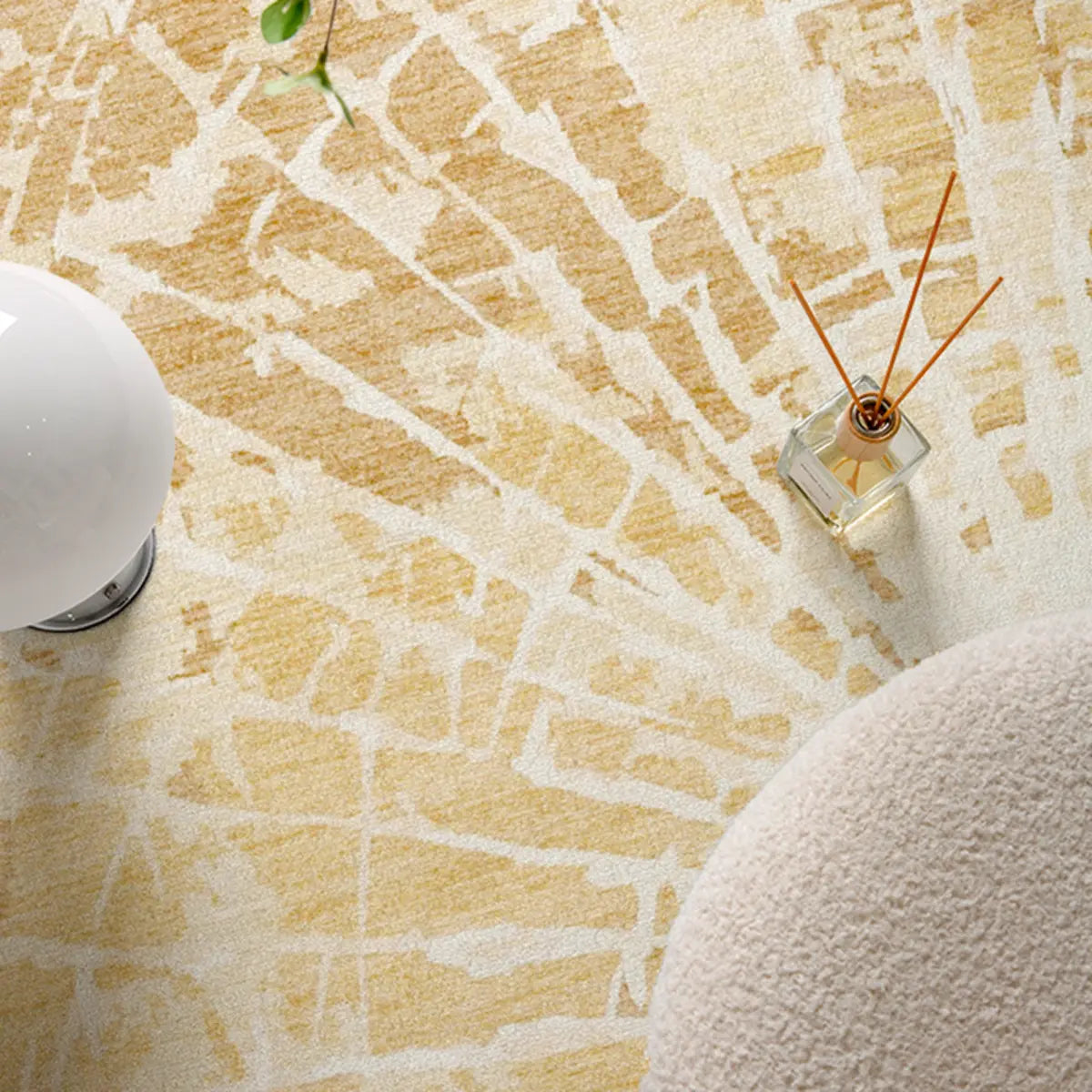 Casual Rectangular Sunburst Pattern Yellow Area Rug Image - 5