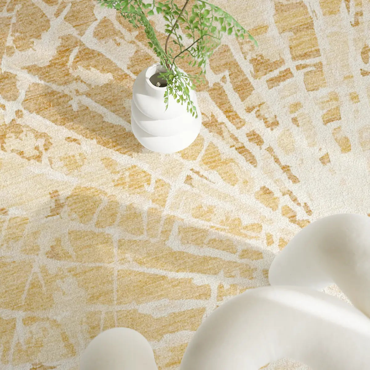 Casual Rectangular Sunburst Pattern Yellow Area Rug Image - 7