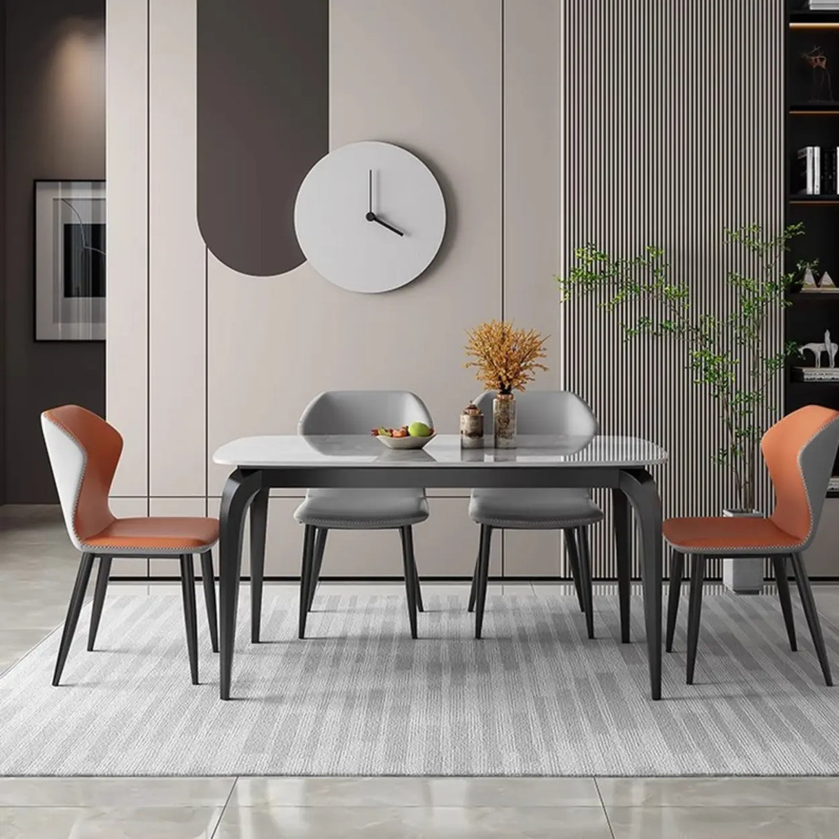 Casual Round Marble Dining Table White Self-Storing Leaf Image - 3