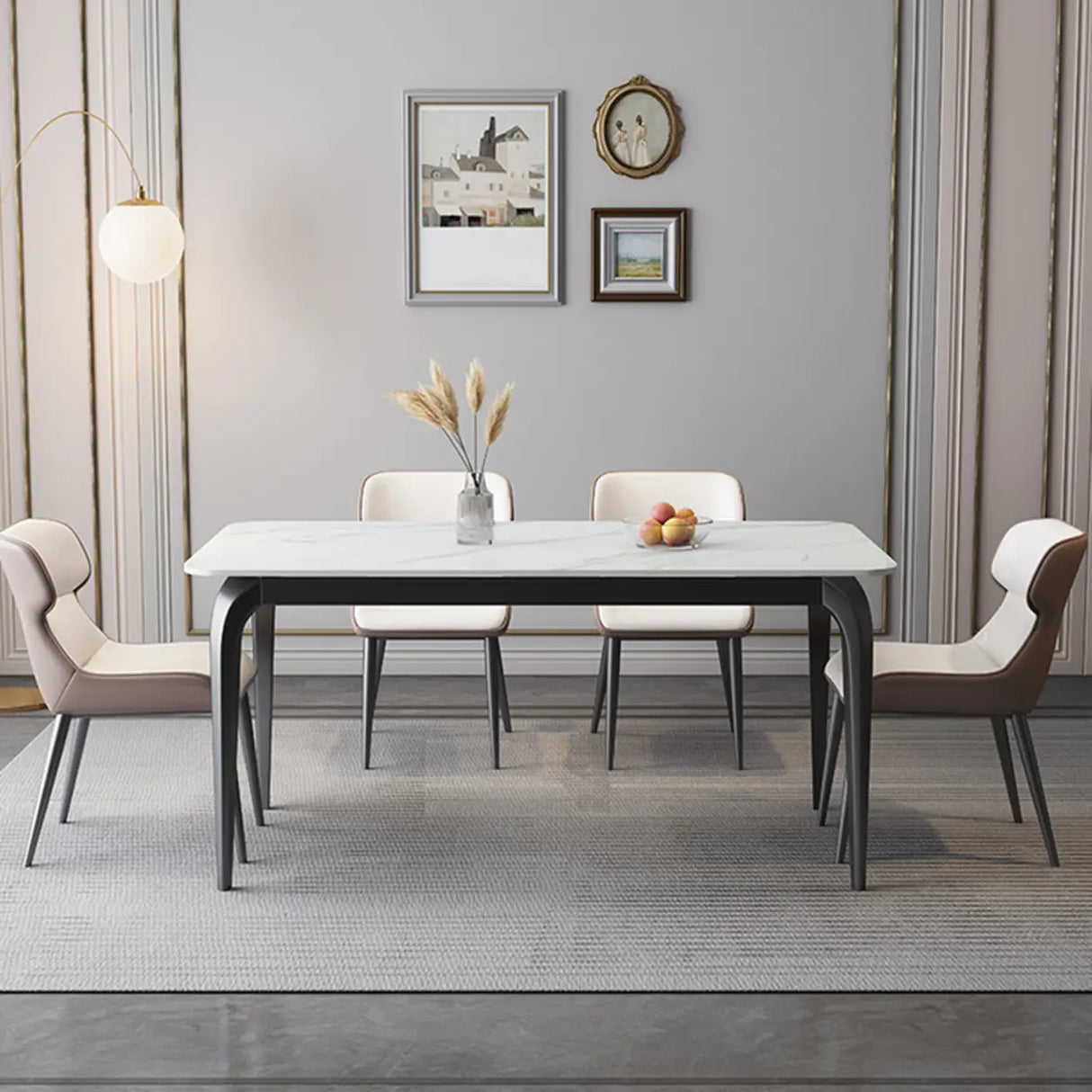 Casual Round Marble Dining Table White Self-Storing Leaf Image - 4