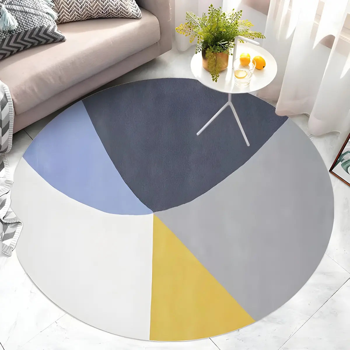 Casual Round Polyester Anti-Slip Backing Area Rug Image - 1