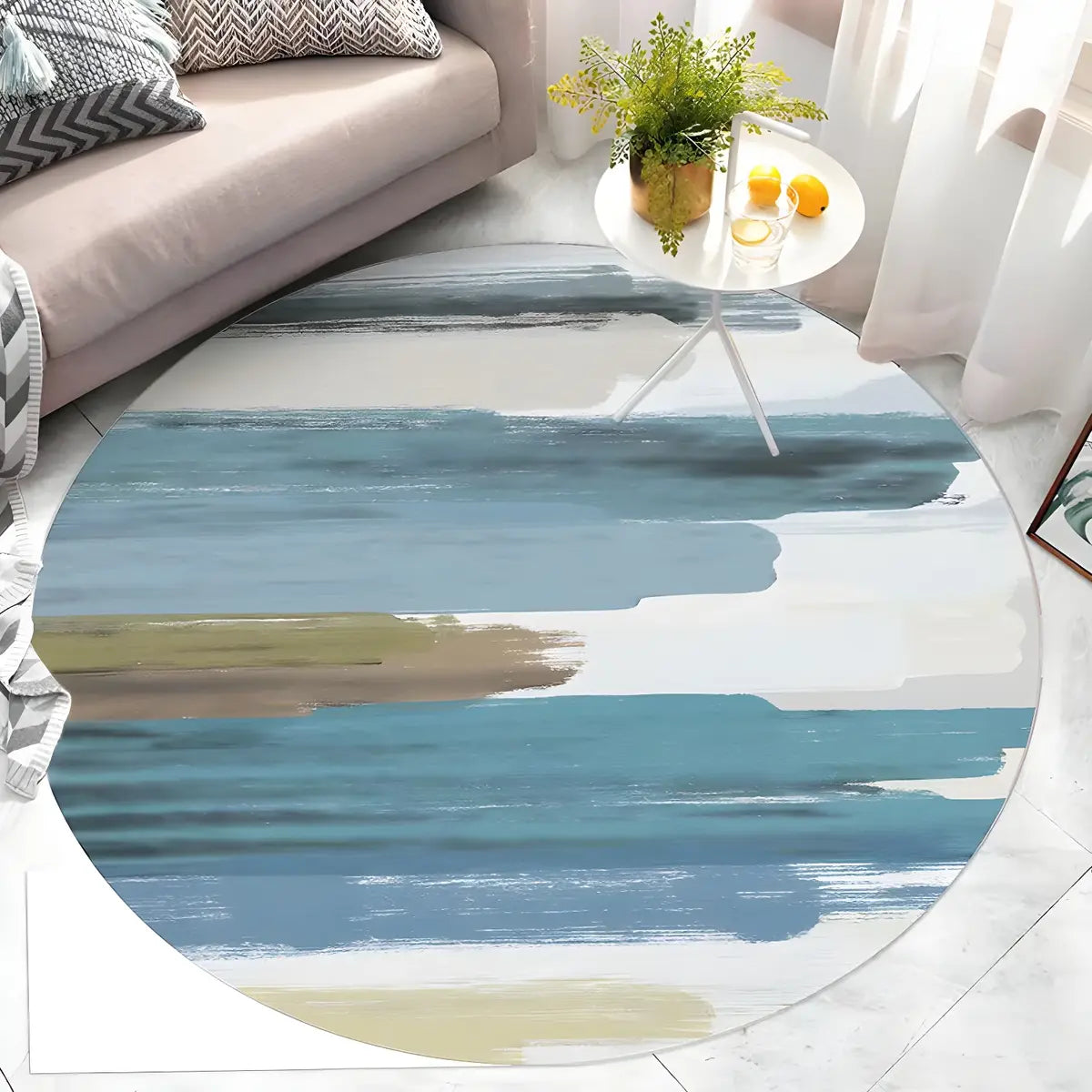 Casual Round Polyester Anti-Slip Backing Area Rug Image - 10