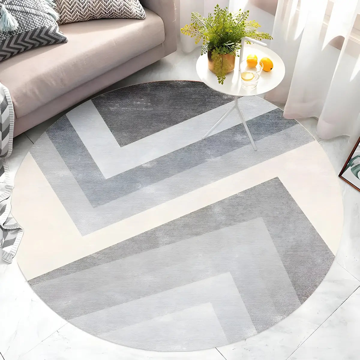 Casual Round Polyester Anti-Slip Backing Area Rug Image - 11