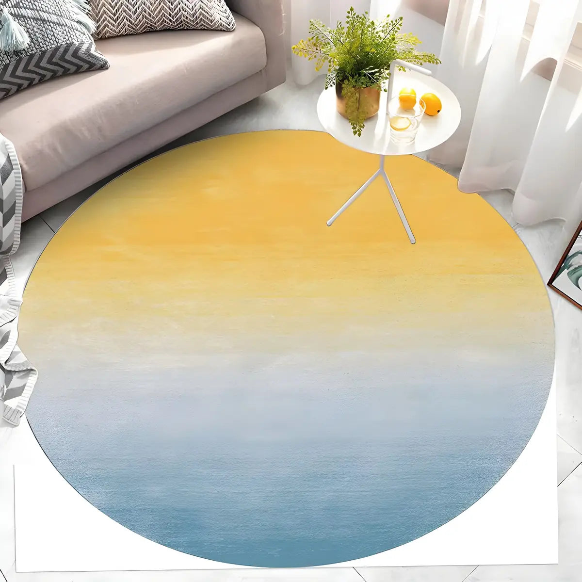Casual Round Polyester Anti-Slip Backing Area Rug Image - 2