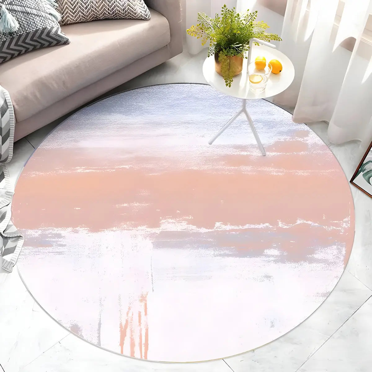 Casual Round Polyester Anti-Slip Backing Area Rug Image - 3