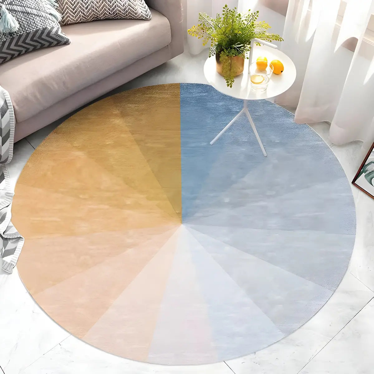 Casual Round Polyester Anti-Slip Backing Area Rug Image - 4