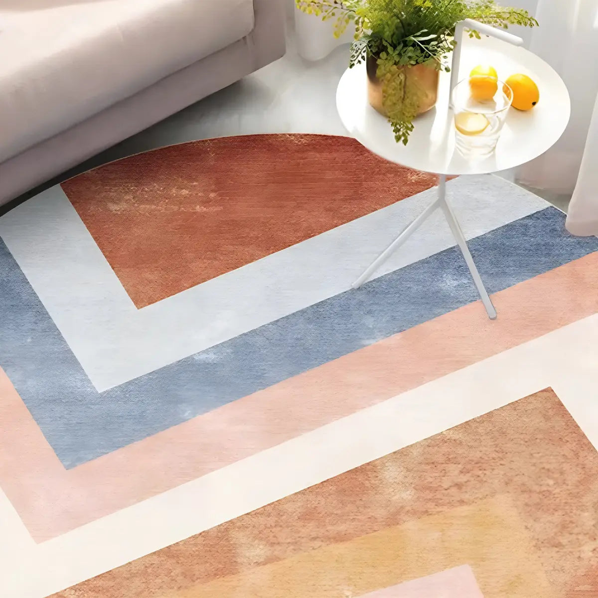 Casual Round Polyester Anti-Slip Backing Area Rug Image - 6