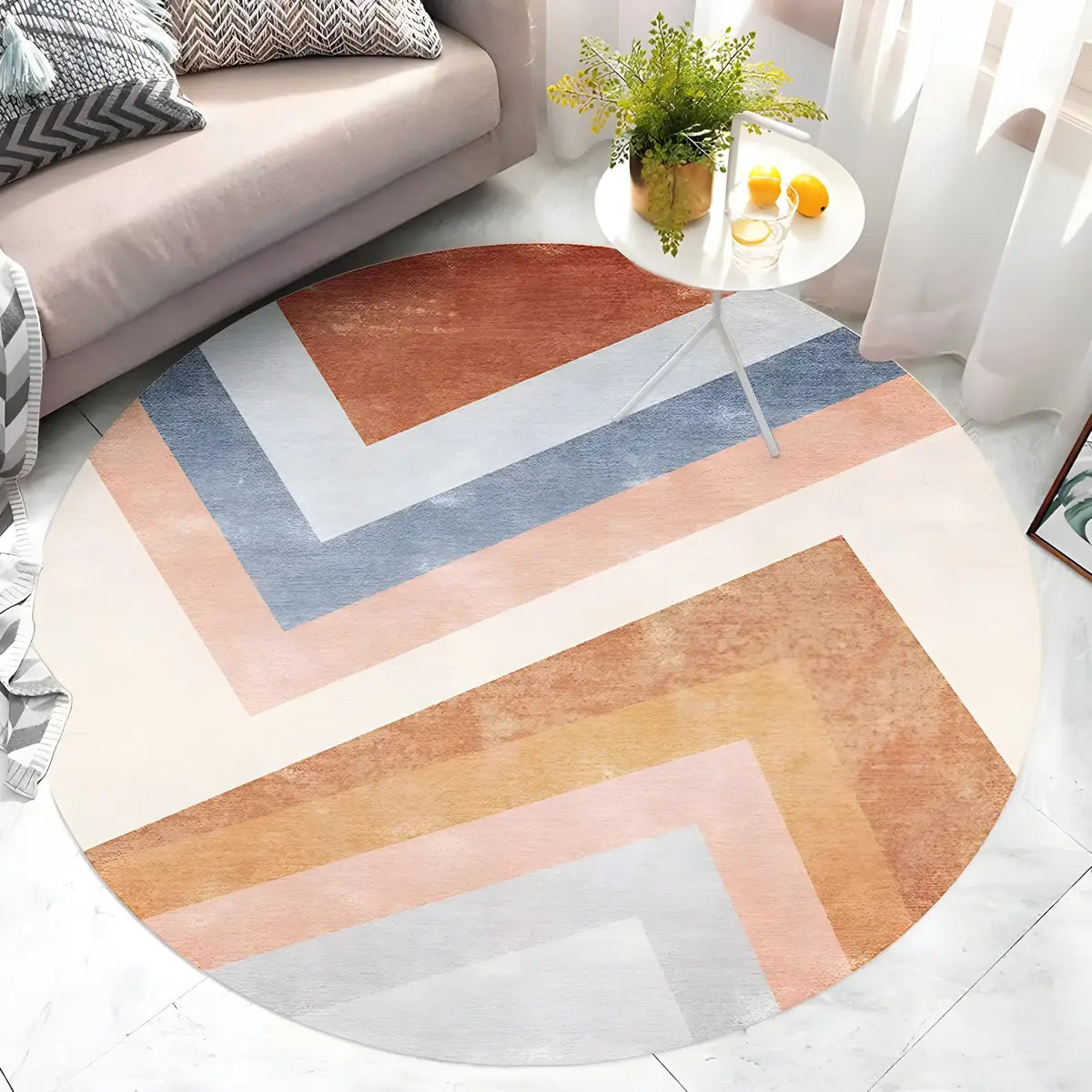 Casual Round Polyester Anti-Slip Backing Area Rug Image - 8