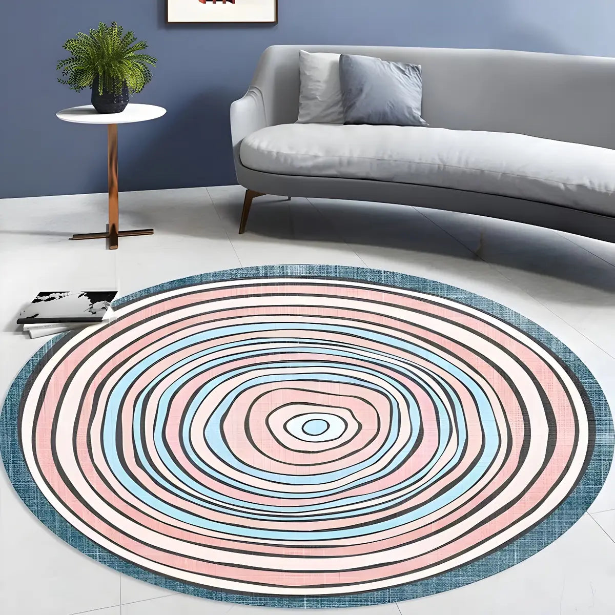 Casual Round Polyester Anti-Slip Backing Area Rug Image - 9