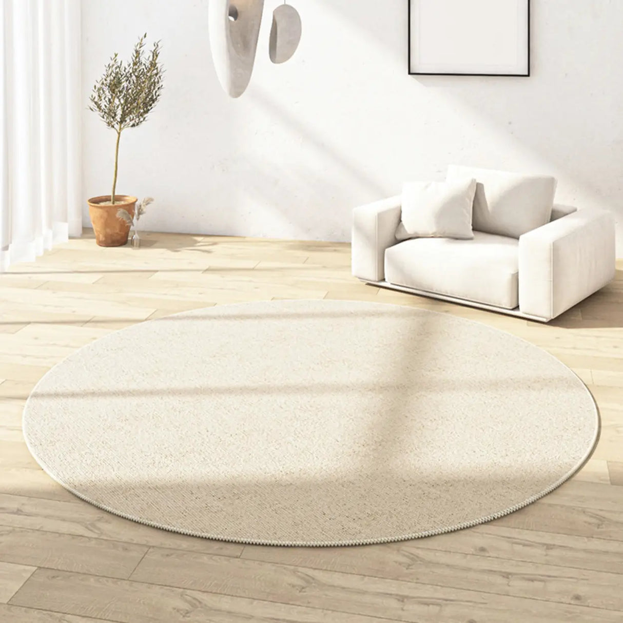 Casual Round Synthetic Beige Anti-Slip Area Rug Image - 1
