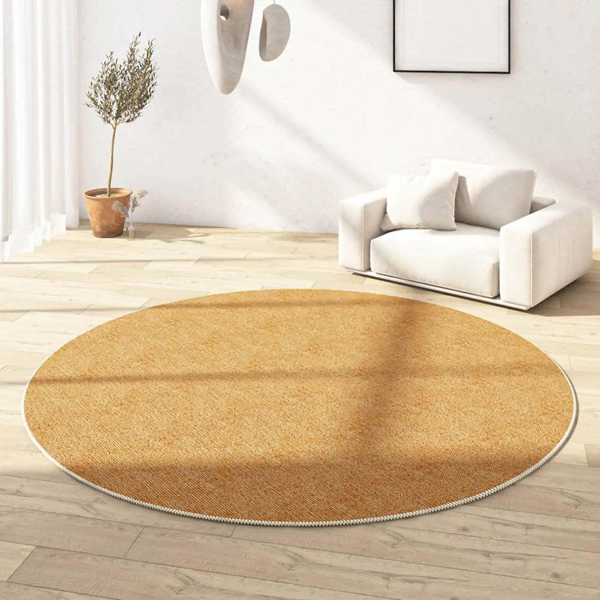 Casual Round Synthetic Beige Anti-Slip Area Rug Image - 11