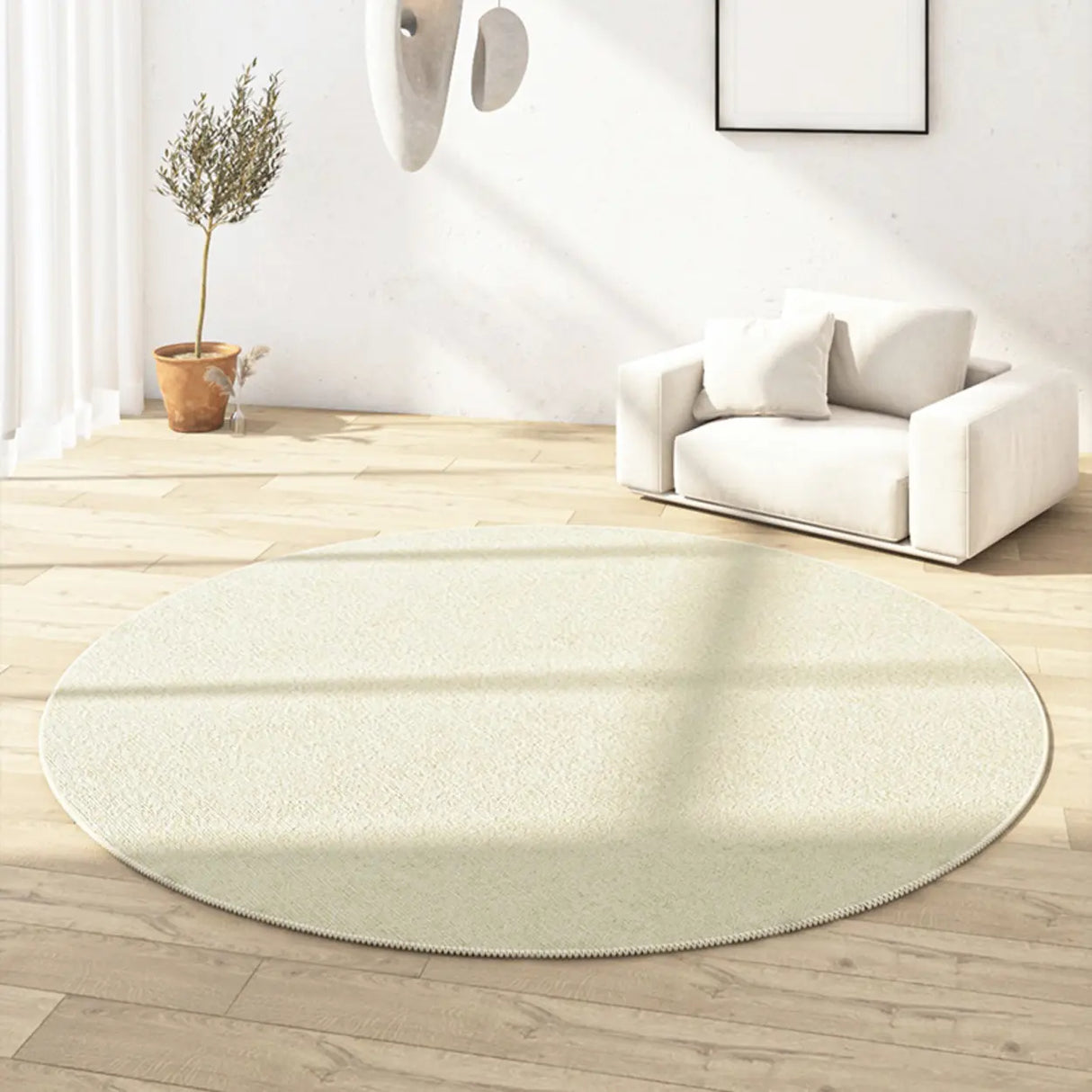 Casual Round Synthetic Beige Anti-Slip Area Rug Image - 12