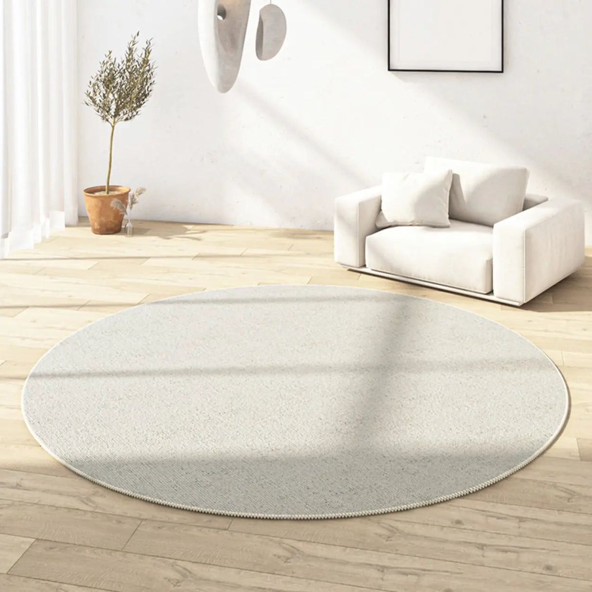Casual Round Synthetic Beige Anti-Slip Area Rug Image - 3