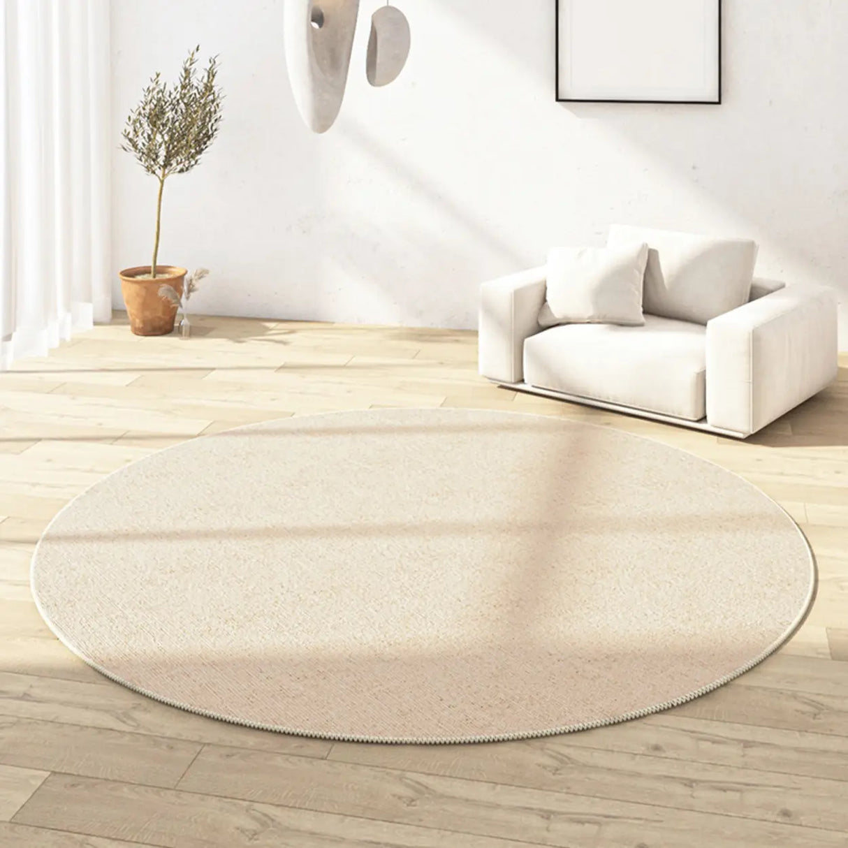 Casual Round Synthetic Beige Anti-Slip Area Rug Image - 5