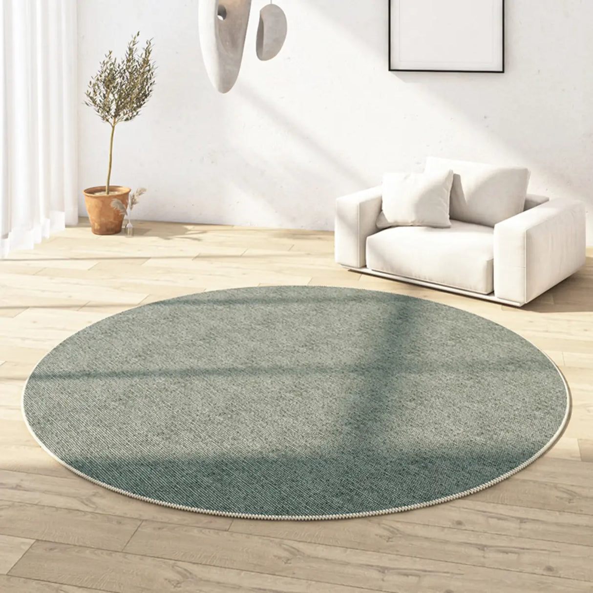 Casual Round Synthetic Beige Anti-Slip Area Rug Image - 7